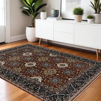 4' X 6' Red Medallion Area Rug With Fringe