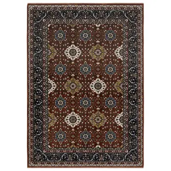 7' X 10' Red Medallion Area Rug With Fringe