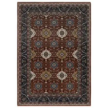 7' X 10' Red Medallion Area Rug With Fringe
