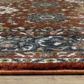 8' X 11' Red Medallion Area Rug With Fringe