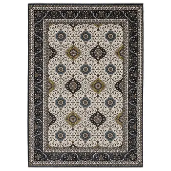 10' X 13' Ivory Medallion Area Rug With Fringe