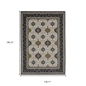 10' X 13' Ivory Medallion Area Rug With Fringe