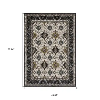4' X 6' Ivory Medallion Area Rug With Fringe