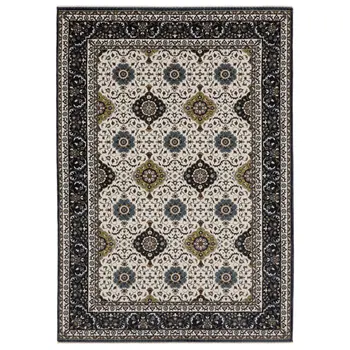 5' X 8' Ivory Medallion Area Rug With Fringe