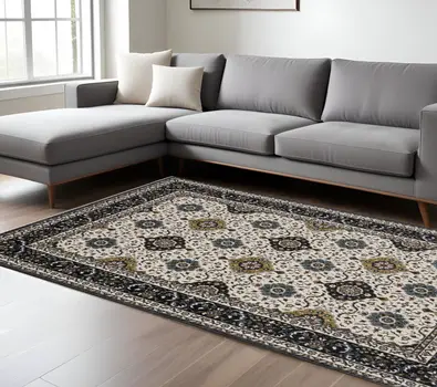 8' X 11' Ivory Medallion Area Rug With Fringe