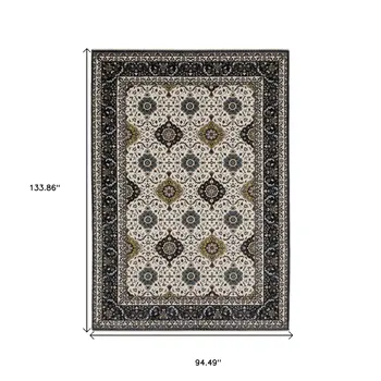 8' X 11' Ivory Medallion Area Rug With Fringe