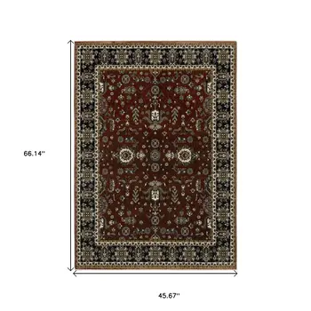 4' X 6' Red Oriental Area Rug With Fringe