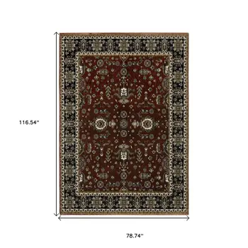 7' X 10' Red Oriental Area Rug With Fringe