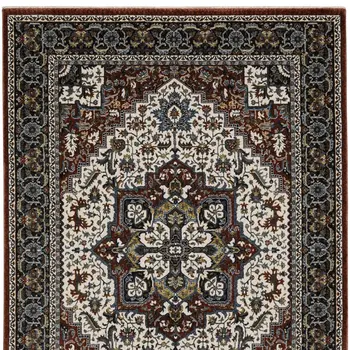10' X 13' Red Black And White Medallion Area Rug With Fringe