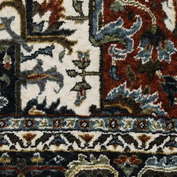 10' X 13' Red Black And White Medallion Area Rug With Fringe