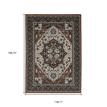 10' X 13' Red Black And White Medallion Area Rug With Fringe