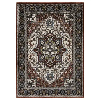 4' X 6' Red Black And White Medallion Area Rug With Fringe