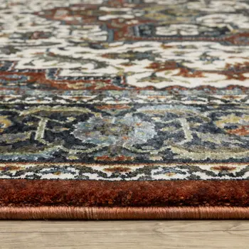 7' X 10' Red Black And White Medallion Area Rug With Fringe