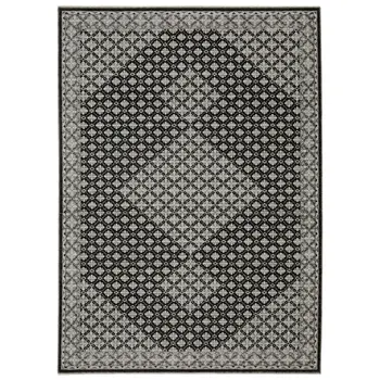 7' X 10' Black And Gray Diamond Area Rug With Fringe