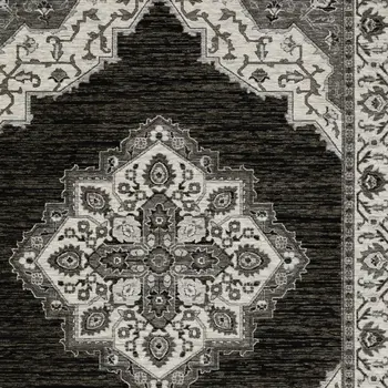 10' X 13' Charcoal And Ivory Medallion Area Rug With Fringe