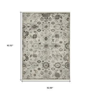 5' X 8' Ivory And Gray Oriental Area Rug With Fringe