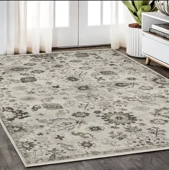 5' X 8' Ivory And Gray Oriental Area Rug With Fringe