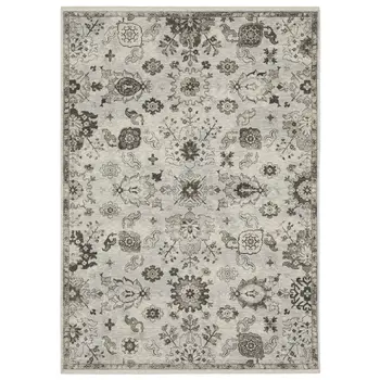 10' X 13' Ivory And Gray Oriental Area Rug With Fringe