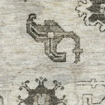 7' X 10' Ivory And Gray Oriental Area Rug With Fringe
