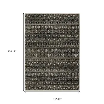 10' X 13' Black And Gray Tribal Area Rug With Fringe