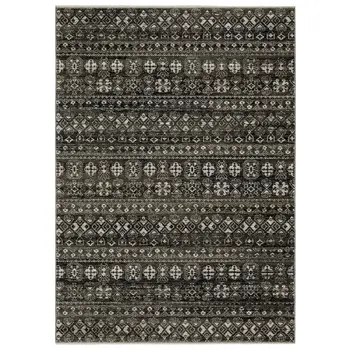 7' X 10' Black And Gray Tribal Area Rug With Fringe