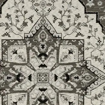 5' X 8' Ivory And Gray Medallion Area Rug With Fringe