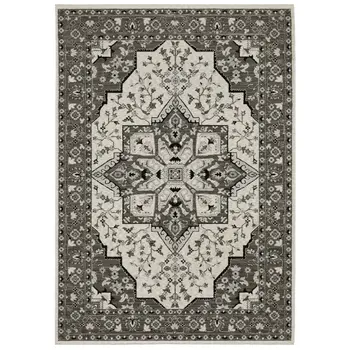 10' X 13' Ivory And Gray Medallion Area Rug With Fringe