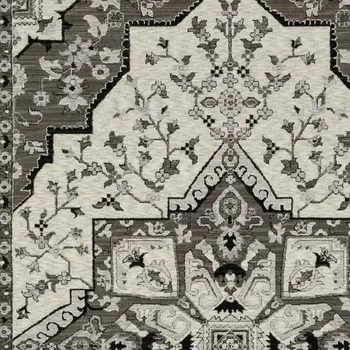 8' X 11' Ivory And Gray Medallion Area Rug With Fringe
