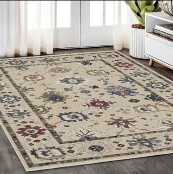 5' X 8' Ivory Blue And Gray Floral Area Rug With Fringe