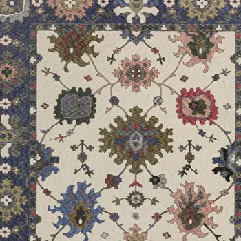 10' X 13' Blue And Ivory Floral Area Rug With Fringe