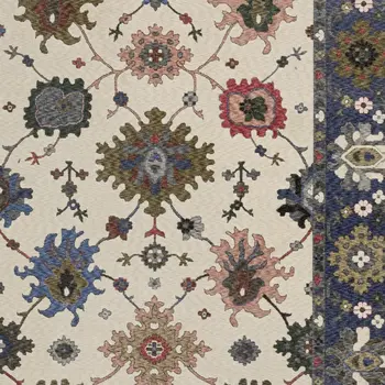 5' X 8' Blue And Ivory Floral Area Rug With Fringe