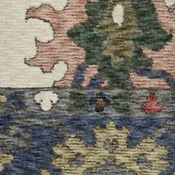 5' X 8' Blue And Ivory Floral Area Rug With Fringe