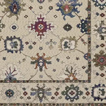 4' X 6' Ivory Blue And Light Brown Floral Area Rug With Fringe