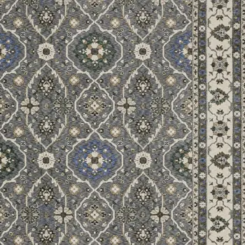 5' X 8' Blue And Gray Oriental Area Rug With Fringe