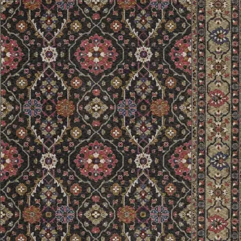 10' X 13' Charcoal And Pink Oriental Area Rug With Fringe