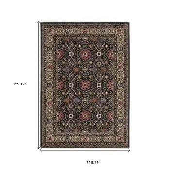 10' X 13' Charcoal And Pink Oriental Area Rug With Fringe