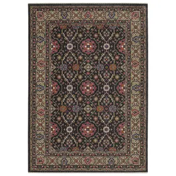 4' X 6' Charcoal And Pink Oriental Area Rug With Fringe