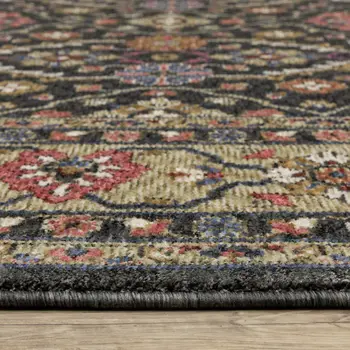 4' X 6' Charcoal And Pink Oriental Area Rug With Fringe