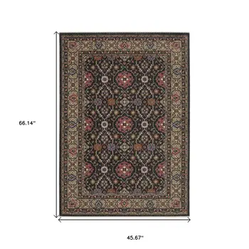 4' X 6' Charcoal And Pink Oriental Area Rug With Fringe