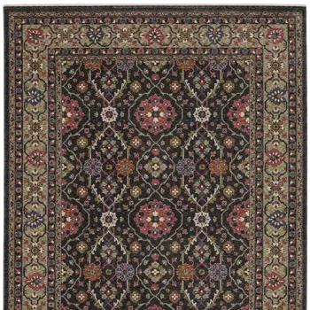 5' X 8' Charcoal And Pink Oriental Area Rug With Fringe