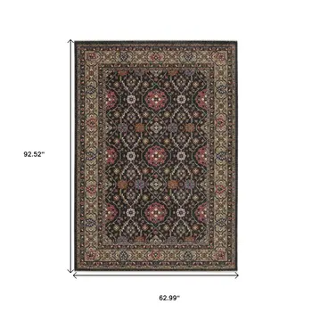 5' X 8' Charcoal And Pink Oriental Area Rug With Fringe