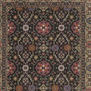 8' X 11' Charcoal And Pink Oriental Area Rug With Fringe