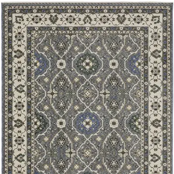 4' X 6' Blue And Gray Oriental Area Rug With Fringe