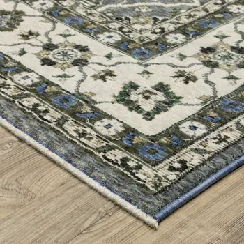 4' X 6' Blue And Gray Oriental Area Rug With Fringe