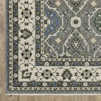 4' X 6' Blue And Gray Oriental Area Rug With Fringe
