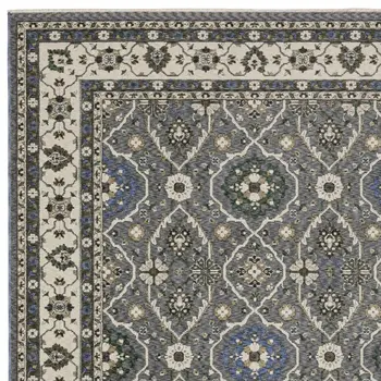 4' X 6' Blue And Gray Oriental Area Rug With Fringe