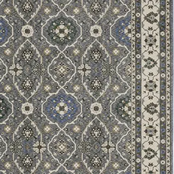 7' X 10' Blue And Gray Oriental Area Rug With Fringe