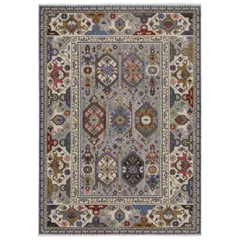 10' X 13' Blue And Gray Oriental Area Rug With Fringe