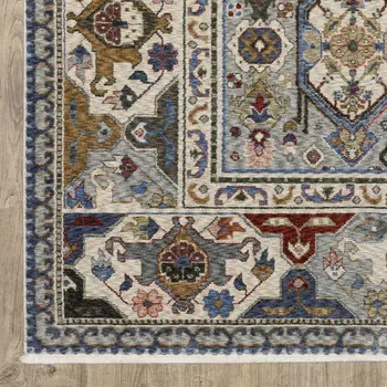 4' X 6' Blue And Gray Oriental Area Rug With Fringe