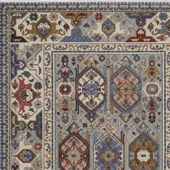 7' X 10' Blue And Gray Oriental Area Rug With Fringe